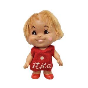 Vintage Shiba 1966 Baravelli Tika Rubber Toy Doll Blond Freckles 5" Kitschy